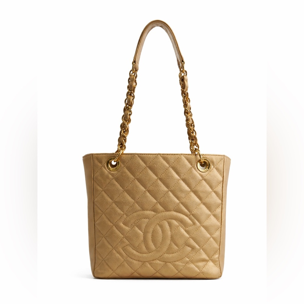 Chanel Petite shopping tote leather tote Luxury Quilted Chain-Handle Tote in Tan